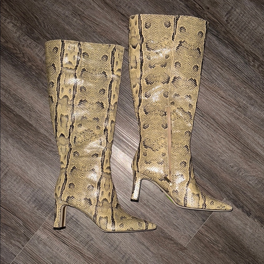 Sam Edelman Tan Snakeskin Heeled Boots with Stiletto